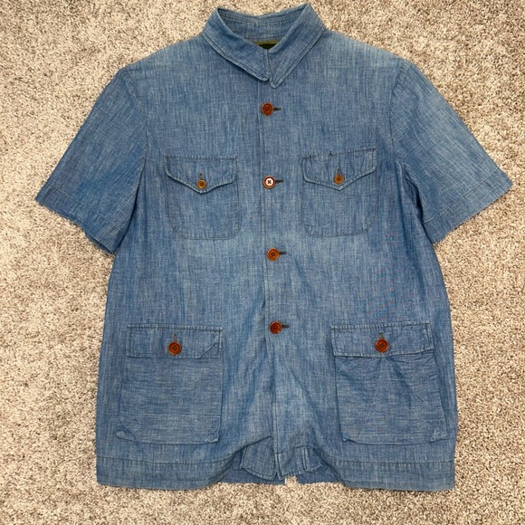 Mister Freedom Le Continental Chambray‎ Shirt Men Size Large Blue Button - Picture 2 of 7